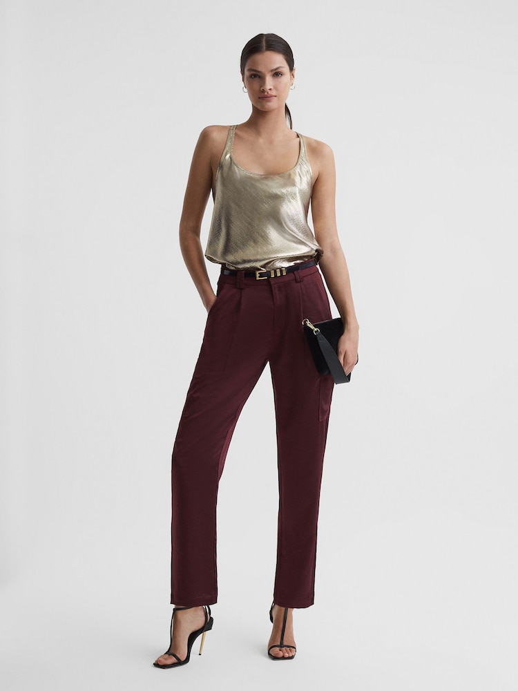 reiss Paige Satin Cargo Trousers in Dusty Cherrywood