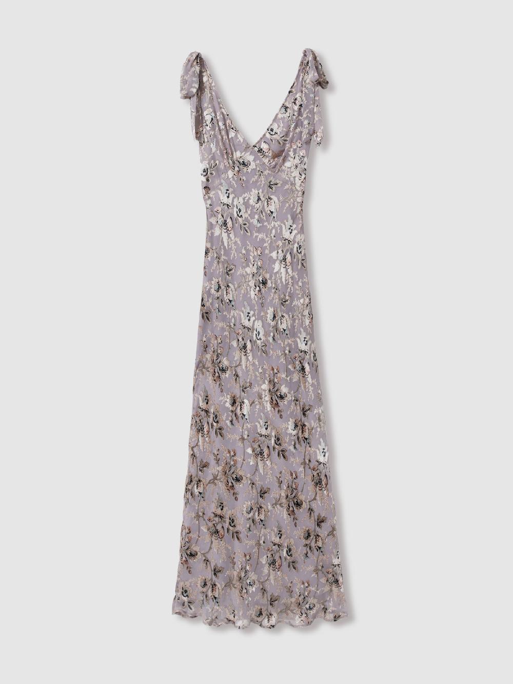Reiss Paige Satin Floral Maxi Dress With Silk In Pewter Multi