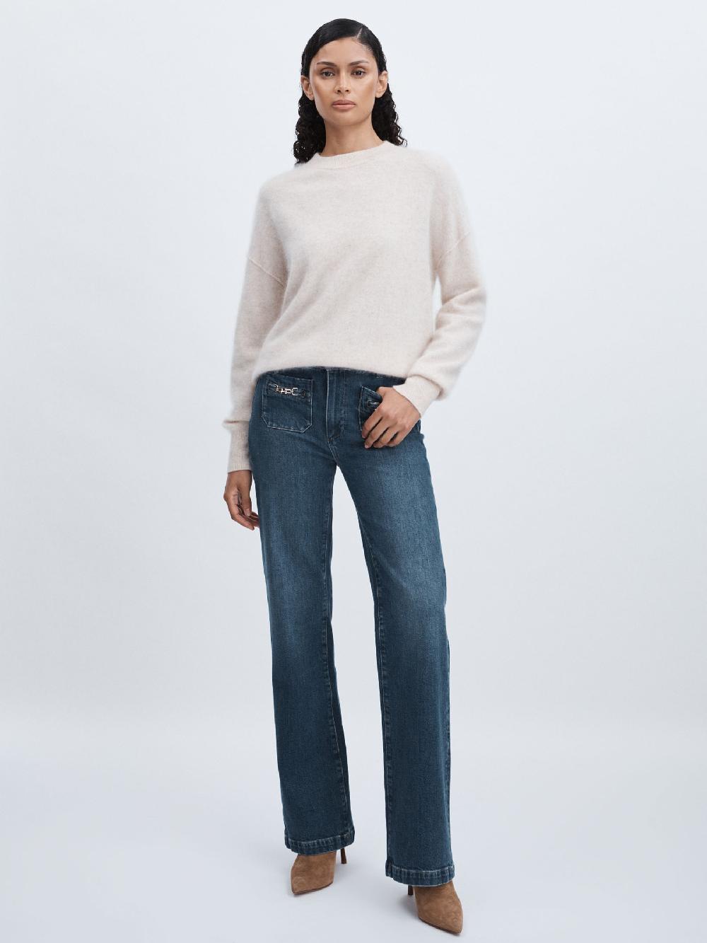 Reiss Paige Savon Blue Wide Leg Patch Pocket Jeans In Savon Blue