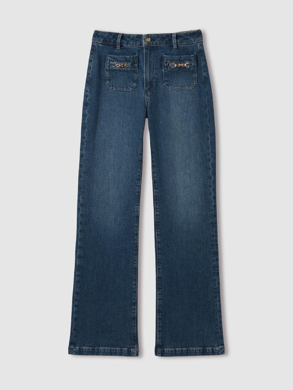 Reiss Paige Savon Blue Wide Leg Patch Pocket Jeans In Savon Blue