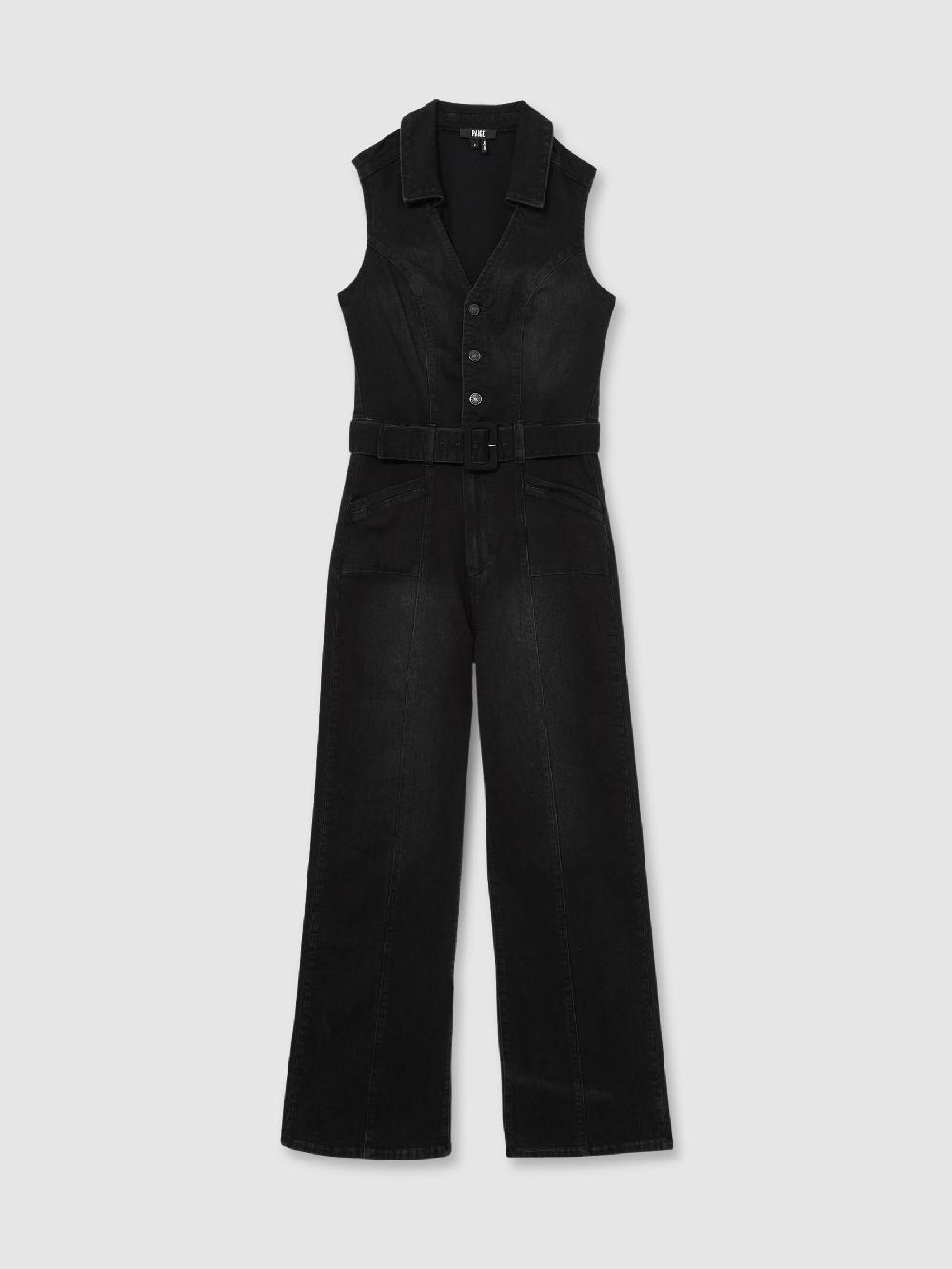 Reiss Paige Sleeveless Denim Jumpsuit In Washed Black