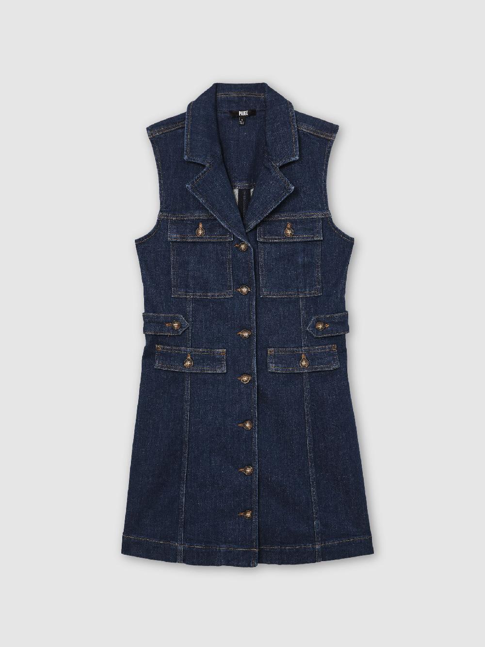 Reiss Paige Sleeveless Denim Mini Dress In Dark Blue