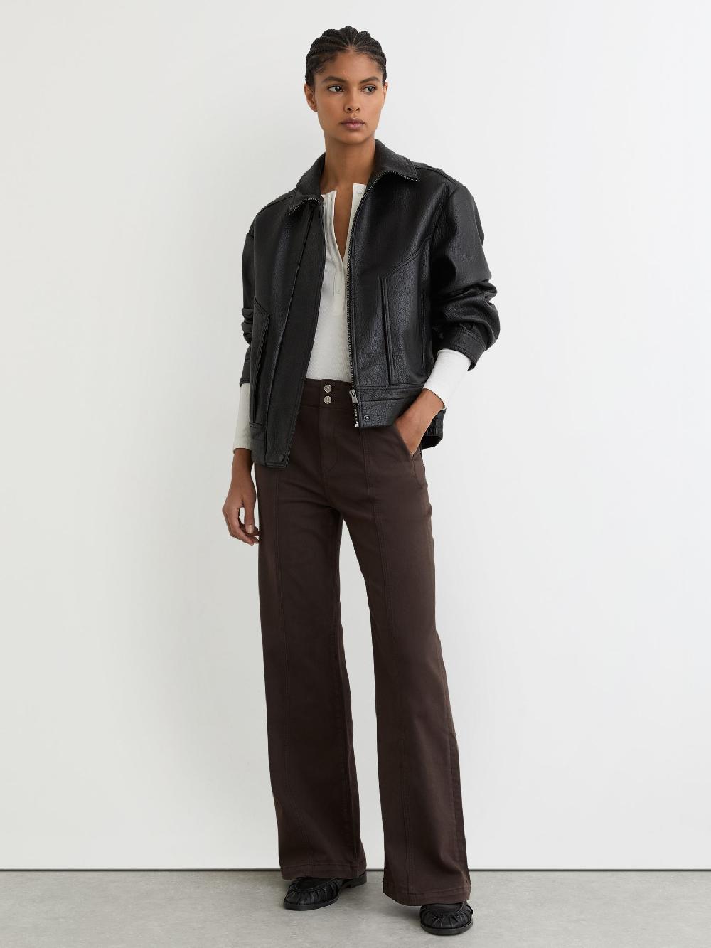 Reiss Paige Soft-Stretch Wide-Leg Jeans In Chocolate Brown