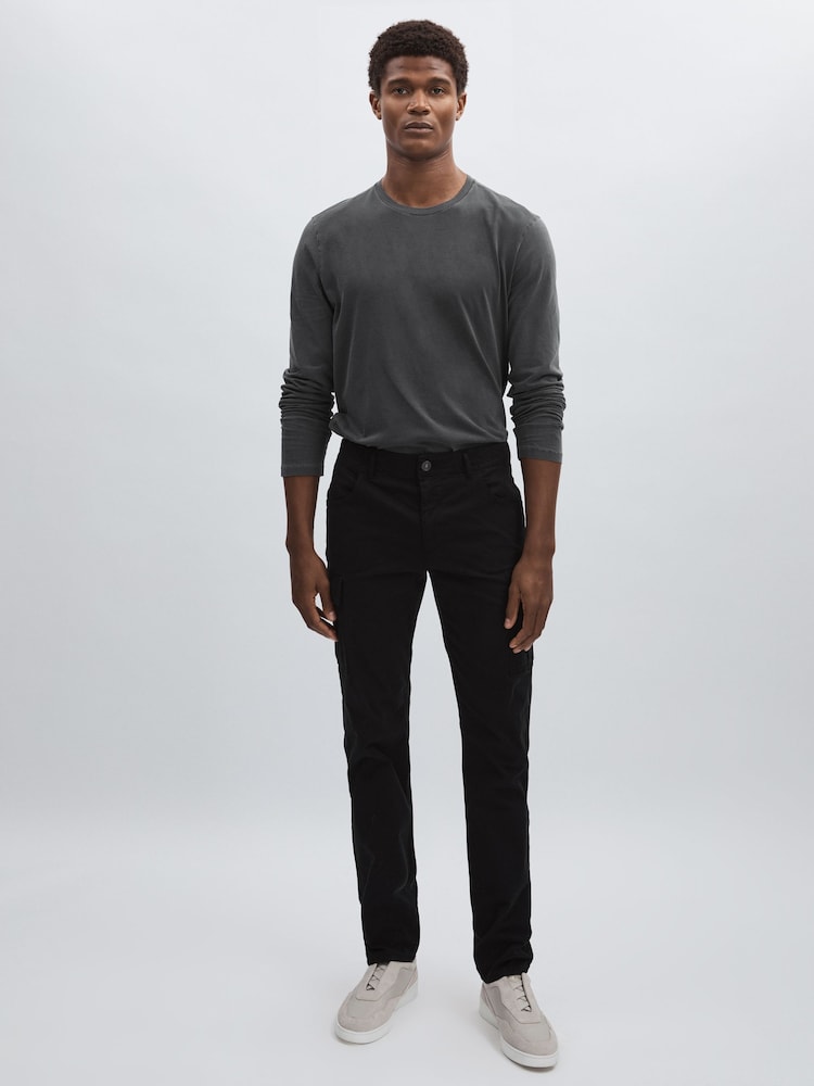 reiss Paige Stretch-Cotton Slim Cargo Trousers in Black