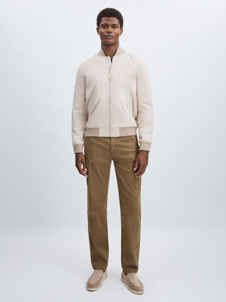 reiss Paige Stretch-Cotton Slim Cargo Trousers in Sand