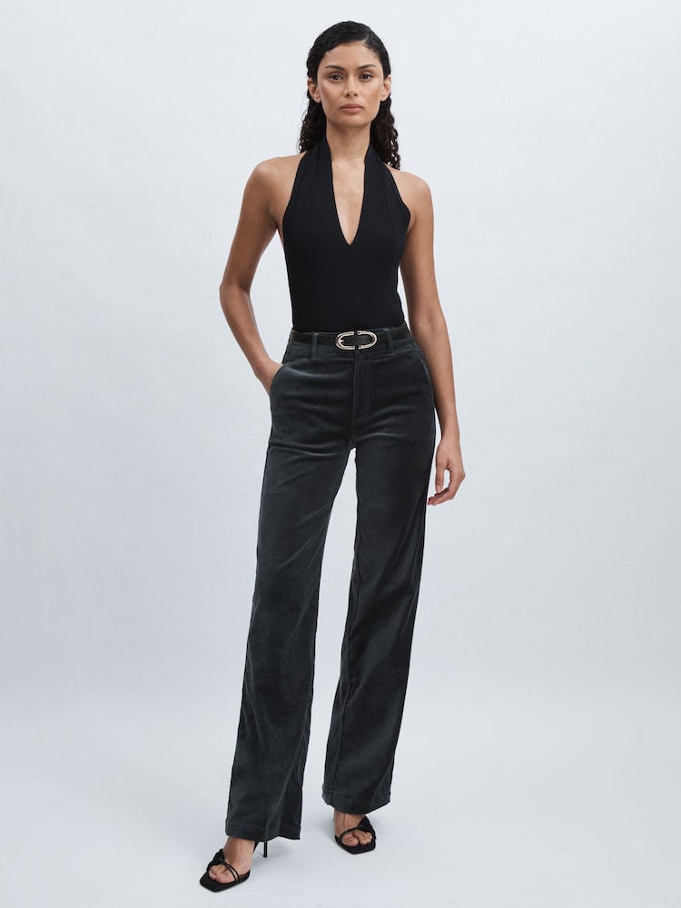 reiss Paige Velvet Wide-Leg Trousers in Calico Blue