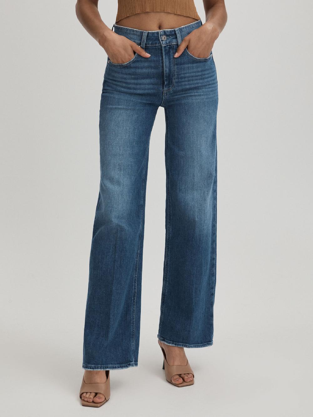 Reiss Paige Wide Leg Distressed Jeans In Stefania Blue