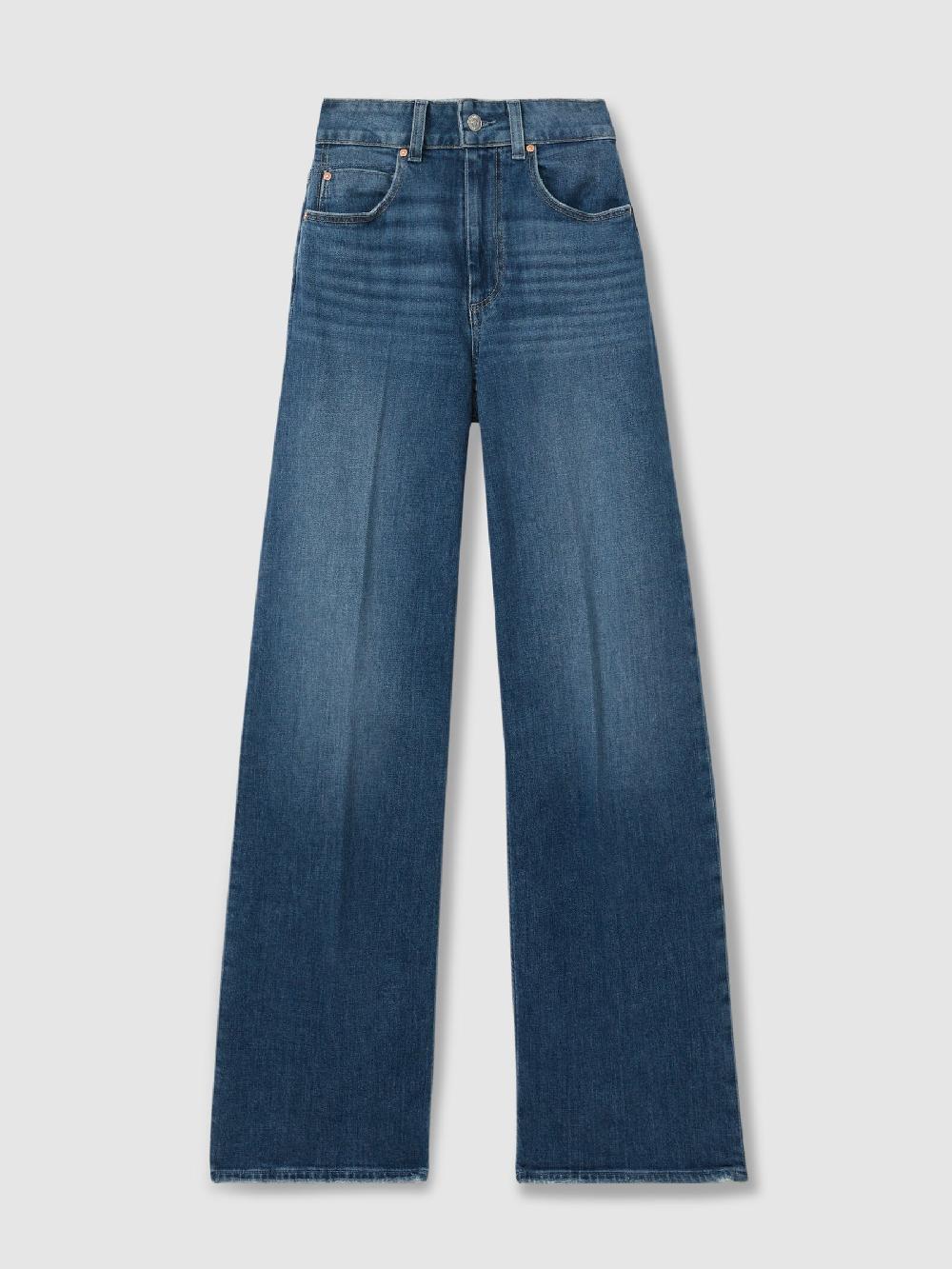 Reiss Paige Wide Leg Distressed Jeans In Stefania Blue