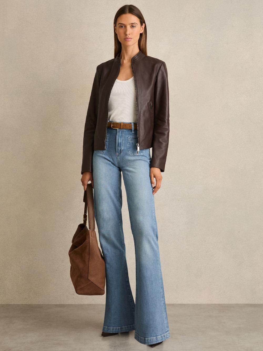 Reiss Paige Wide-Leg Patch-Pocket Jeans In Adley Blue
