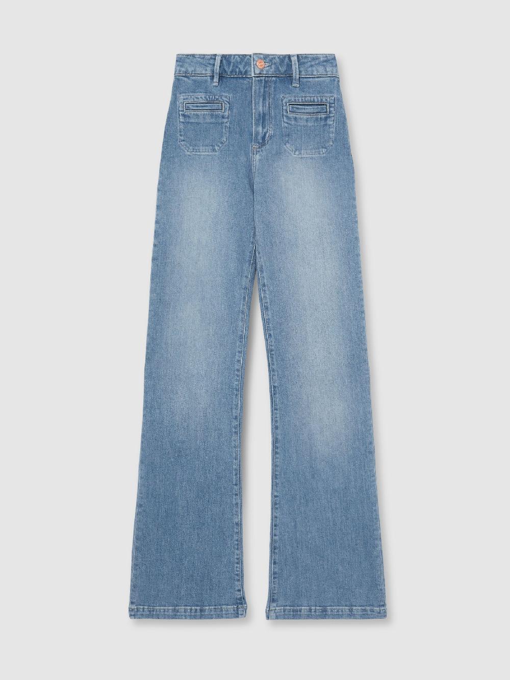 Reiss Paige Wide-Leg Patch-Pocket Jeans In Adley Blue