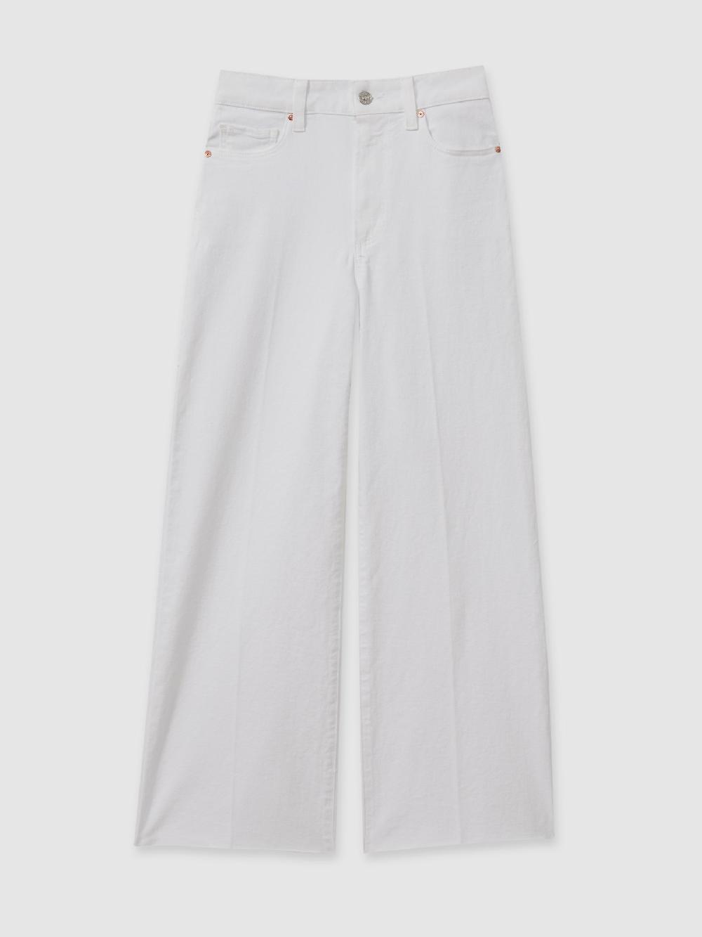 Reiss Paige Wide Leg Raw Hem Cropped Jeans In Crisp White
