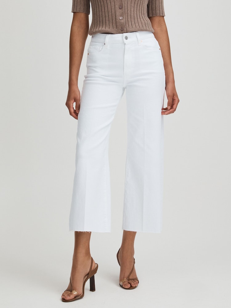 reiss Paige Wide Leg Raw Hem Cropped Jeans in Crisp White