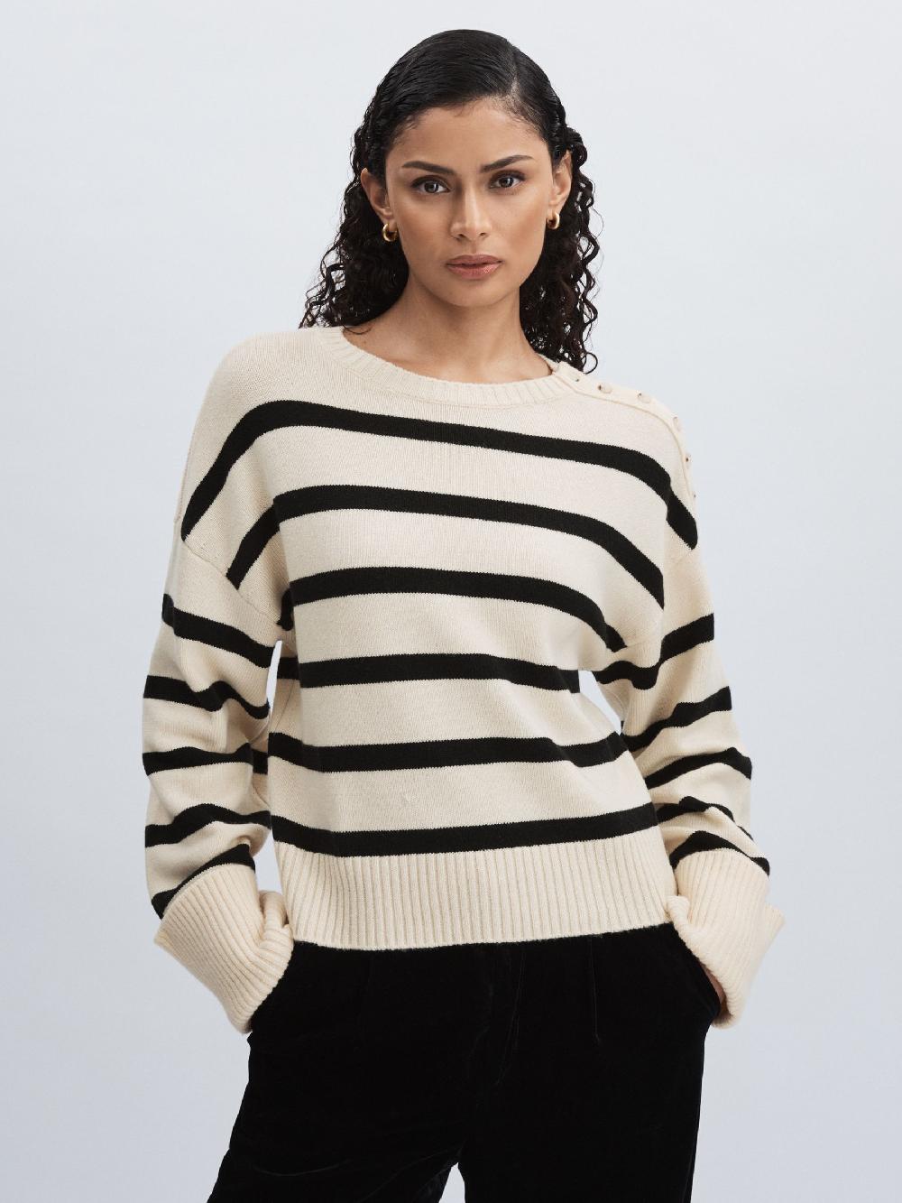Reiss Paige Wool Blend White Jumper In White Stripes