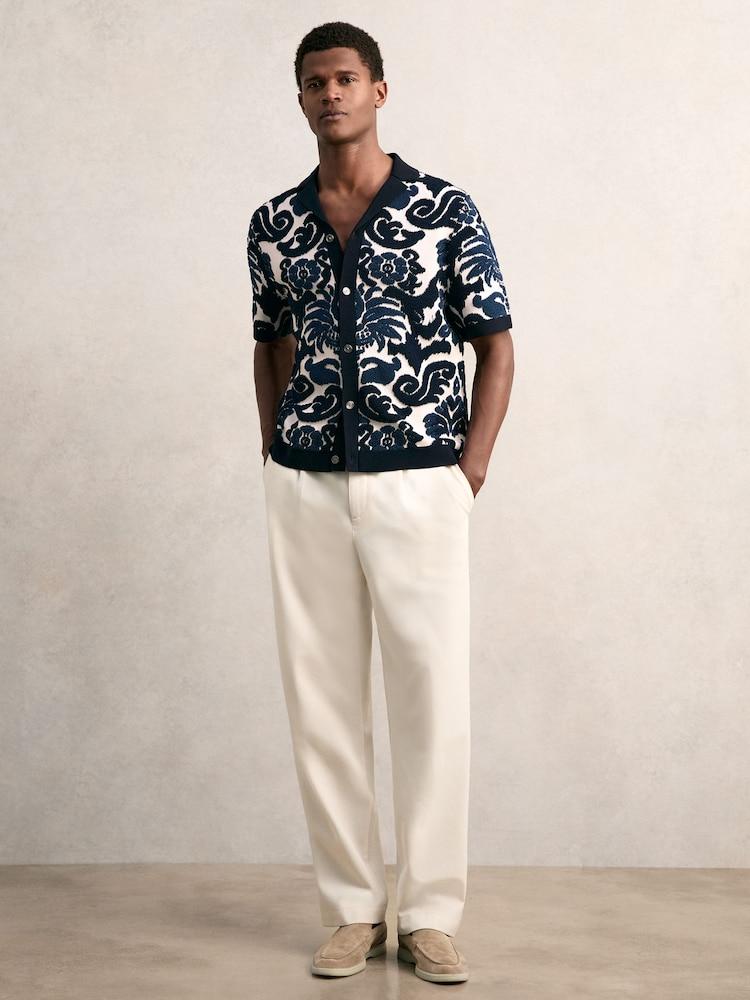 reiss Paisley Jacquard Knit Shirt in Navy Blue/White