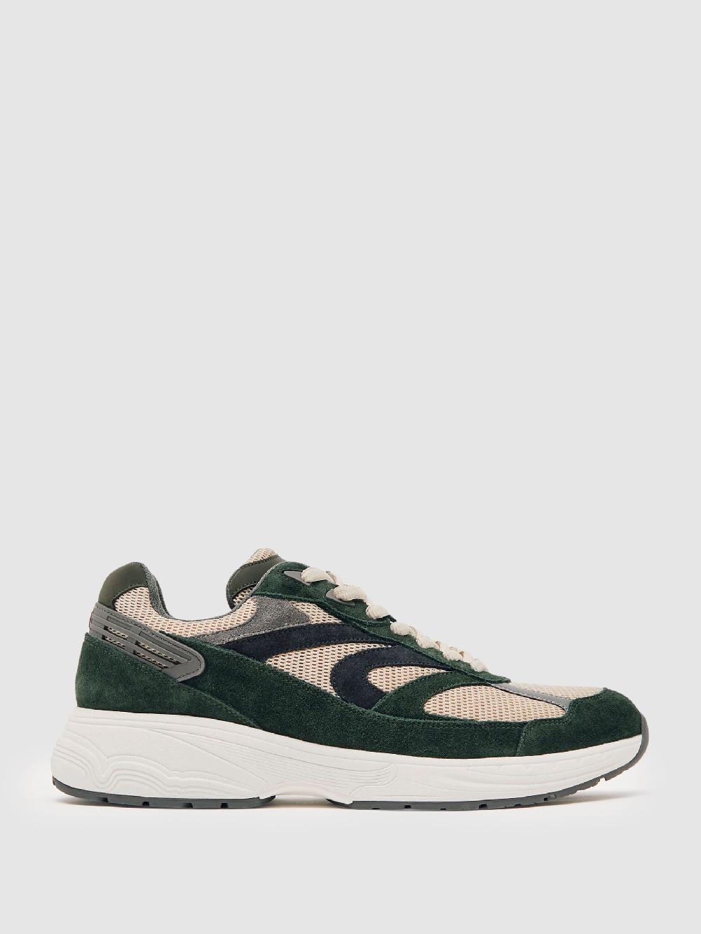 Reiss Panelled Running Trainers In Forest Green/Stone
