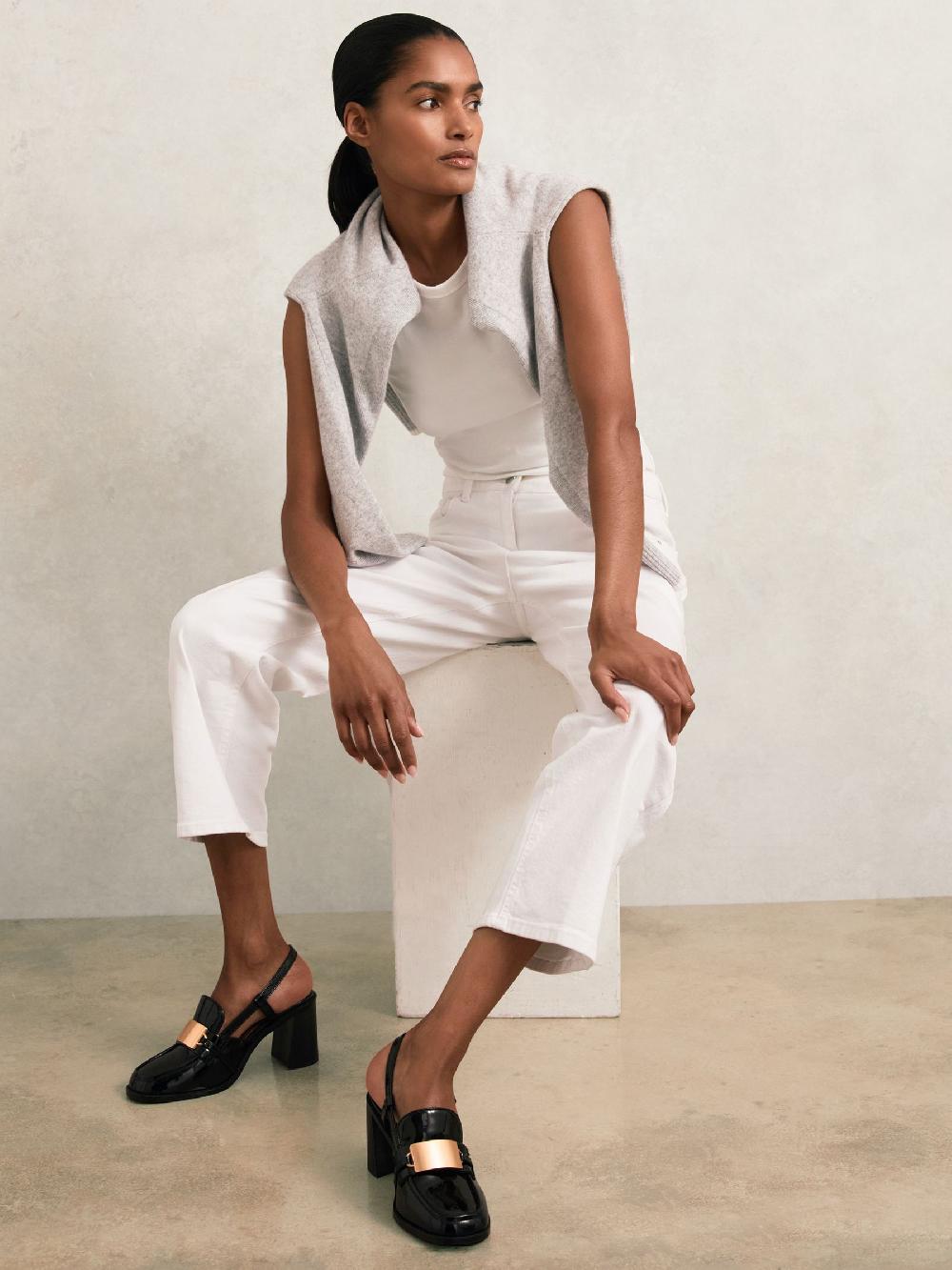 Reiss Patent Leather Slingback Heeled Loafers In Black