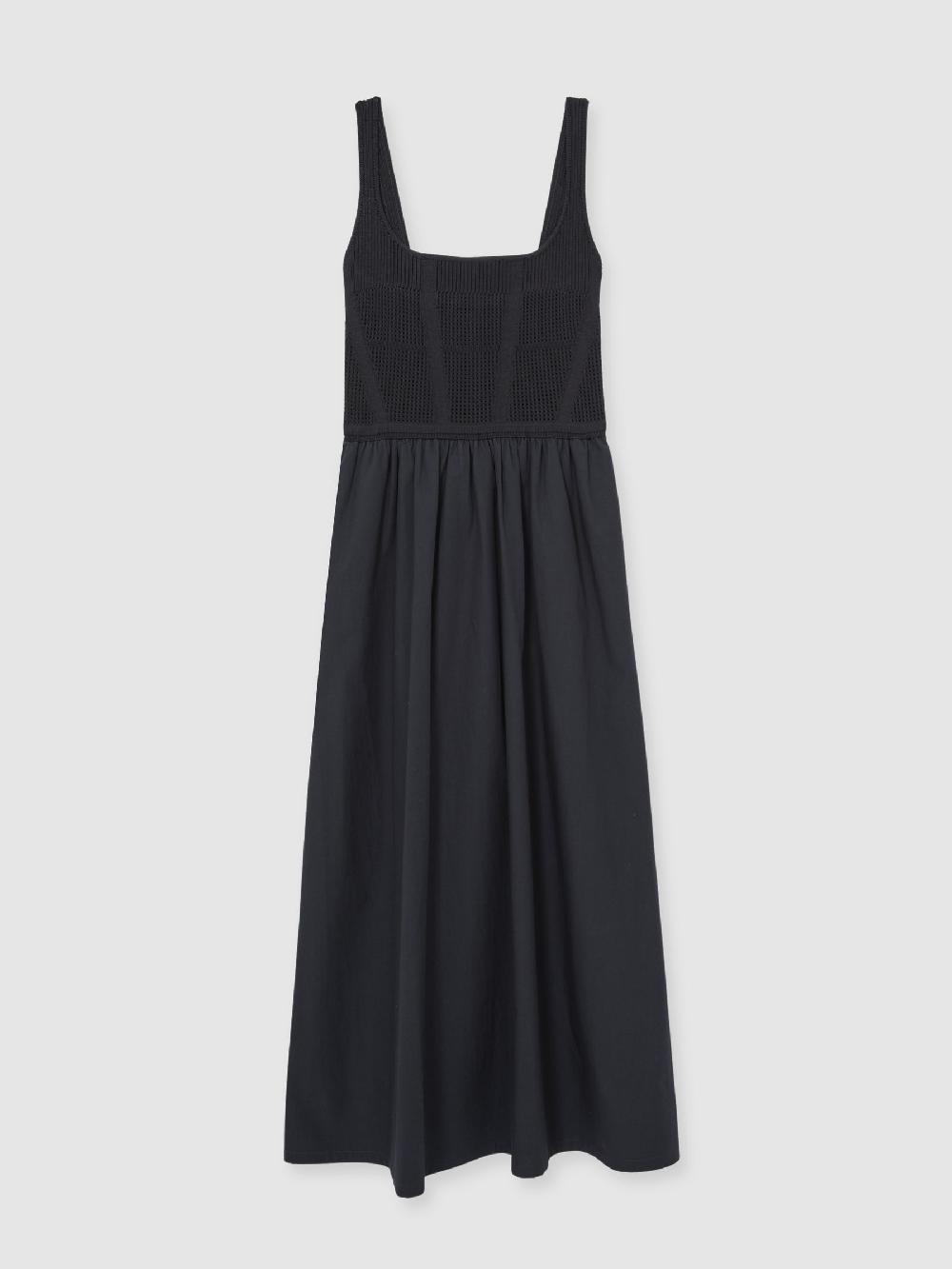 Reiss Perforated-Knit Cotton-Skirt Midi Dress In Navy