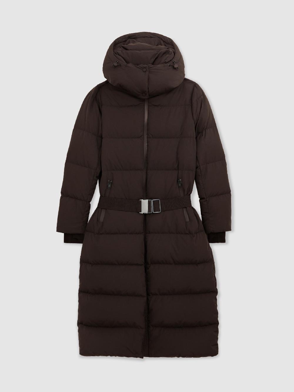 Reiss Petite Belted Longline Hooded Puffer Coat In Chocolate Brown