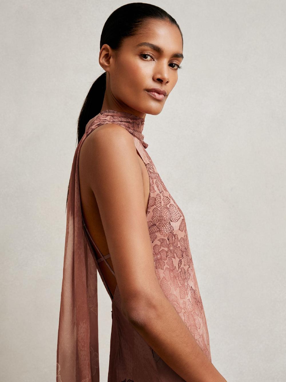 Reiss Petite Chiffon Floral Cape Maxi Dress In Pale Pink