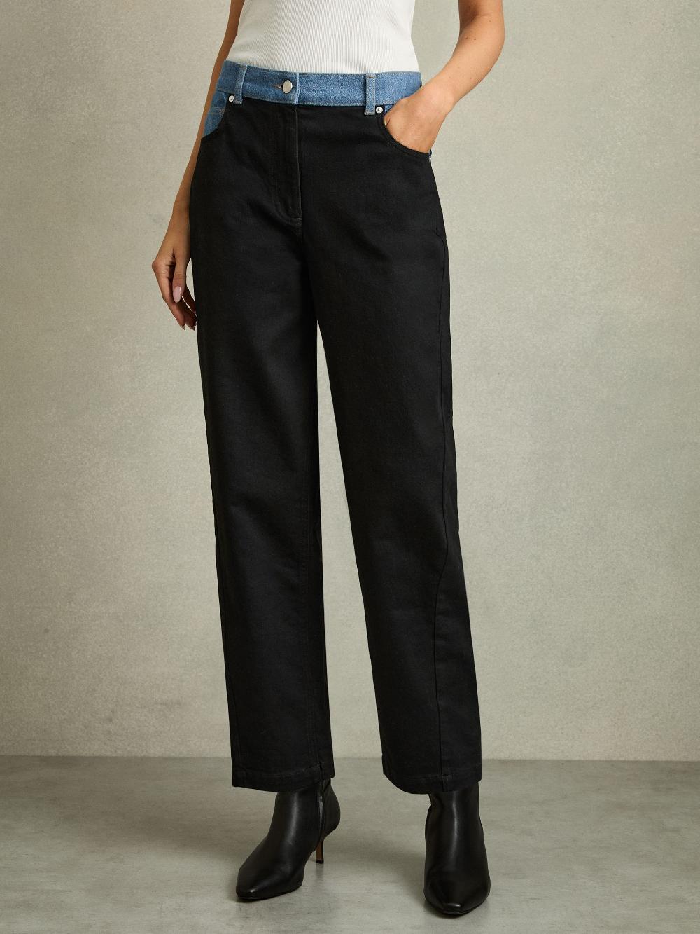 Reiss Petite Colour-Block Straight-Leg Jeans In Black