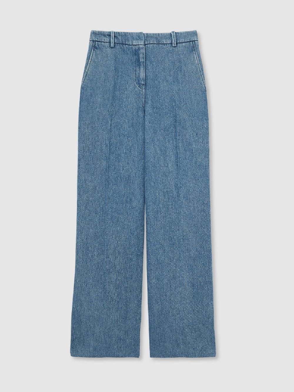 Reiss Petite Denim-Look Wide-Leg Trousers In Mid Blue
