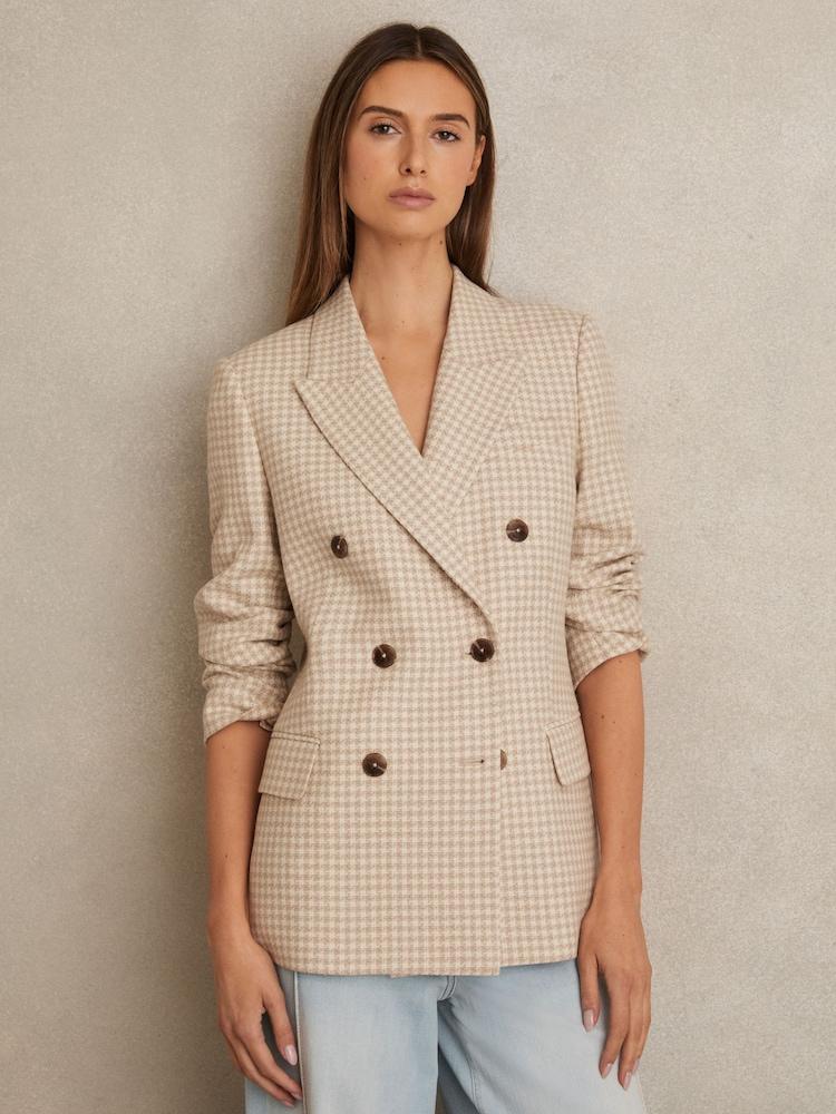 reiss Petite Double Breasted Check Blazer With Wool in Neutral Check