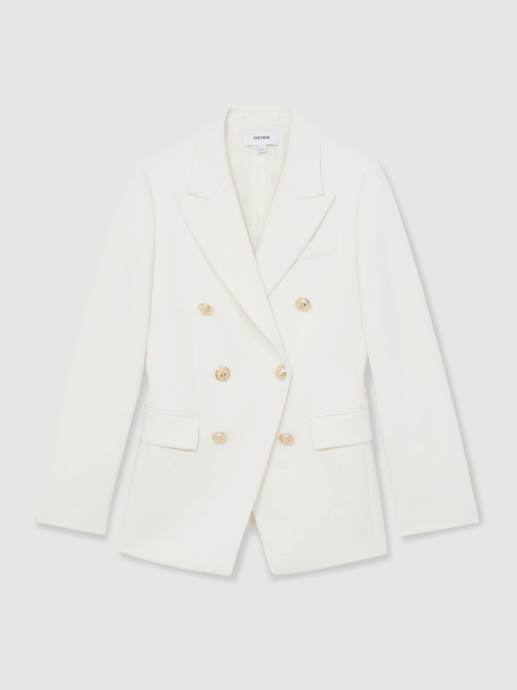 Reiss Petite Double-Breasted Twill Suit Blazer With Wool In White