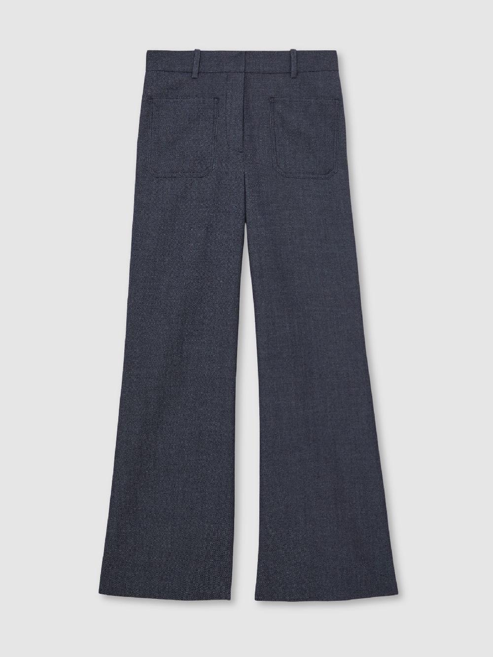 Reiss Petite Flannel Patch-Pocket Flared Trousers With Wool In Blue