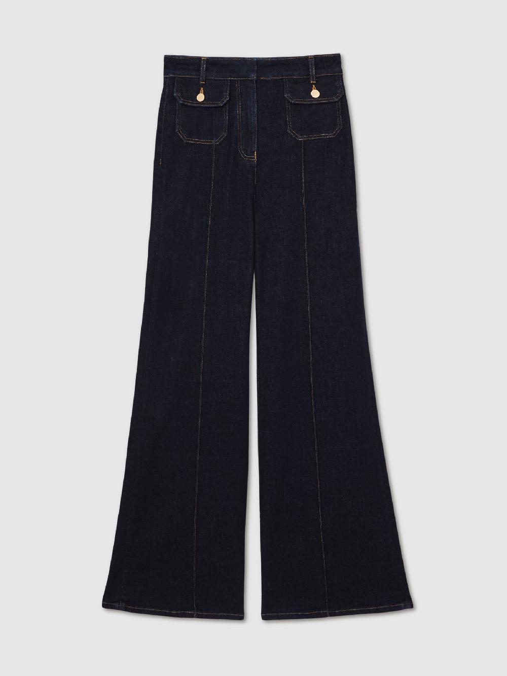 Reiss Petite Flared Pocket-Detail Jeans In Dark Blue