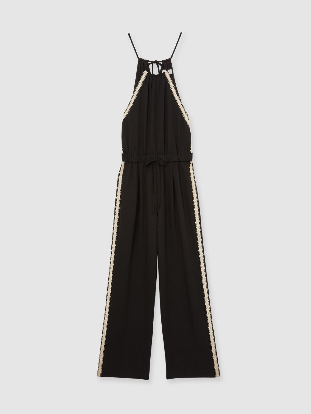 Reiss Petite Halterneck Craft Stitch Jumpsuit In Black