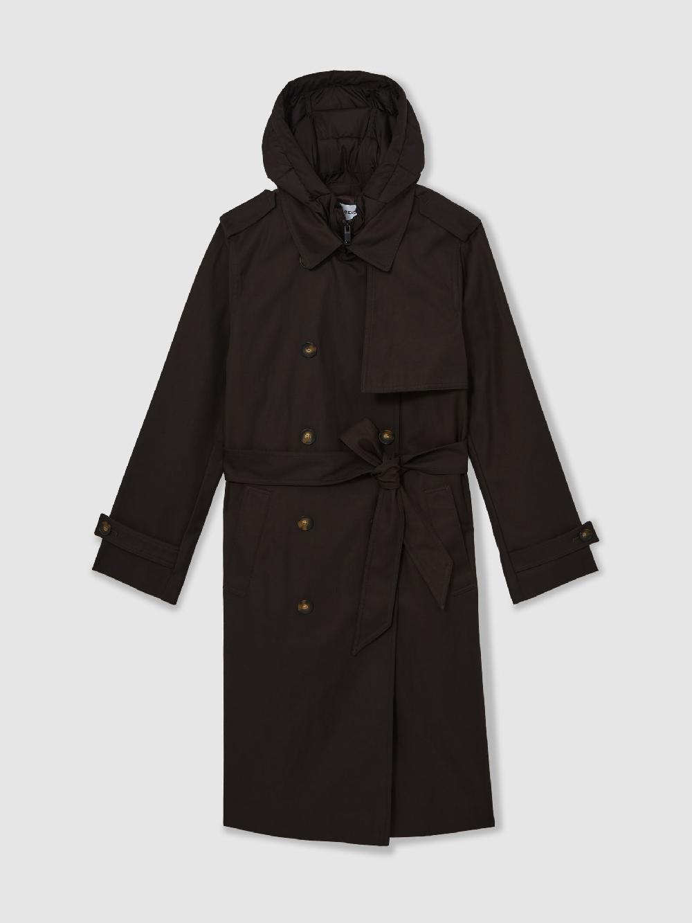 Reiss Petite Hooded Insert Trench Coat In Chocolate Brown