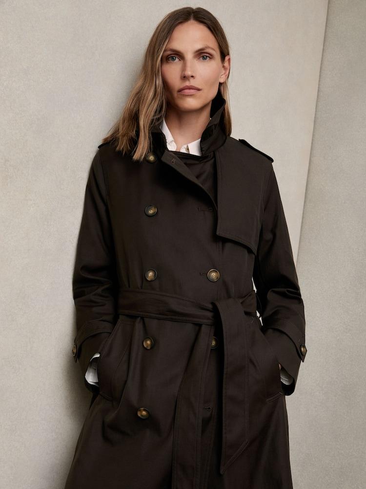 reiss Petite Hooded Insert Trench Coat in Chocolate Brown