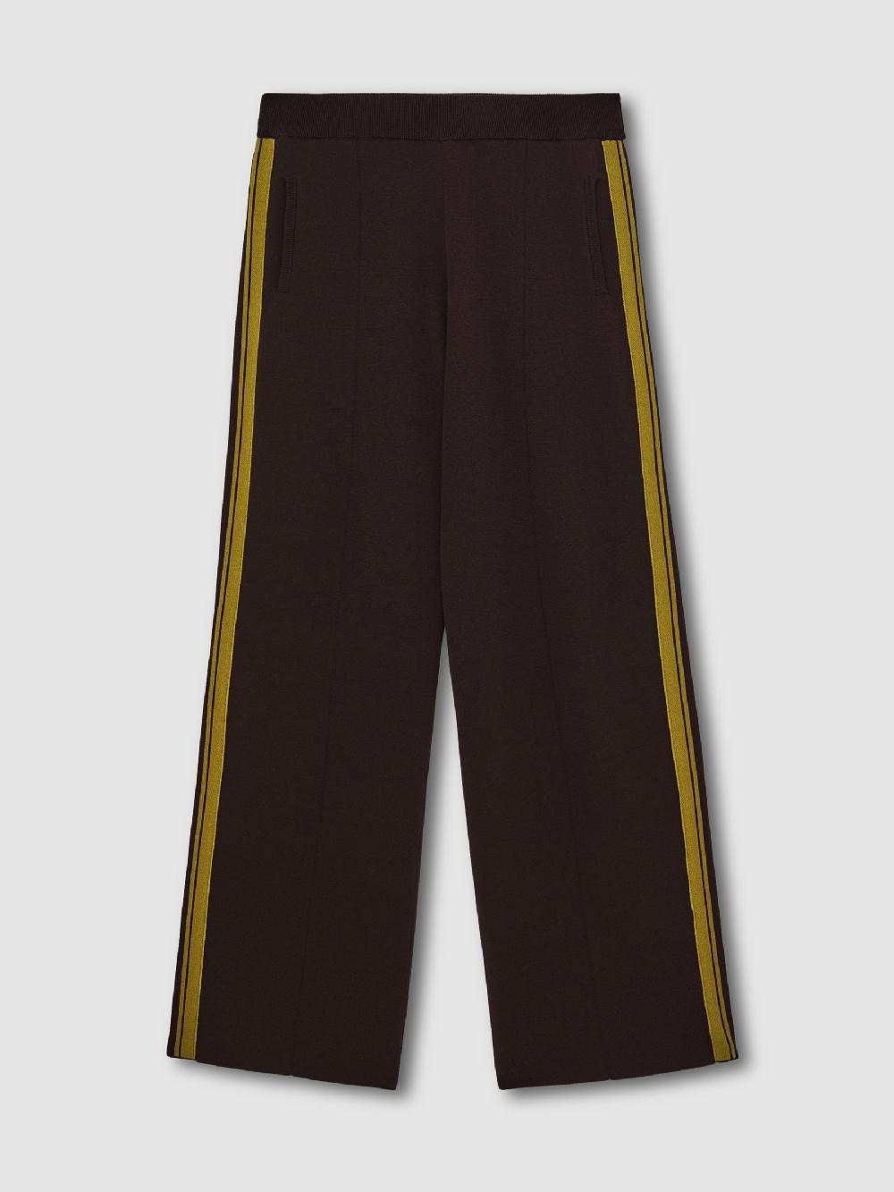 Reiss Petite Knitted Side-Stripe Wide-Leg Trousers In Berry