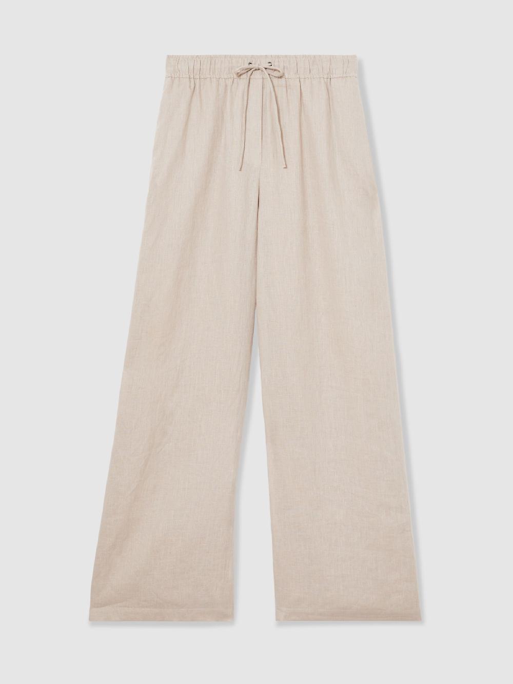 Reiss Petite Linen-Blend Wide-Leg Trousers In Neutral