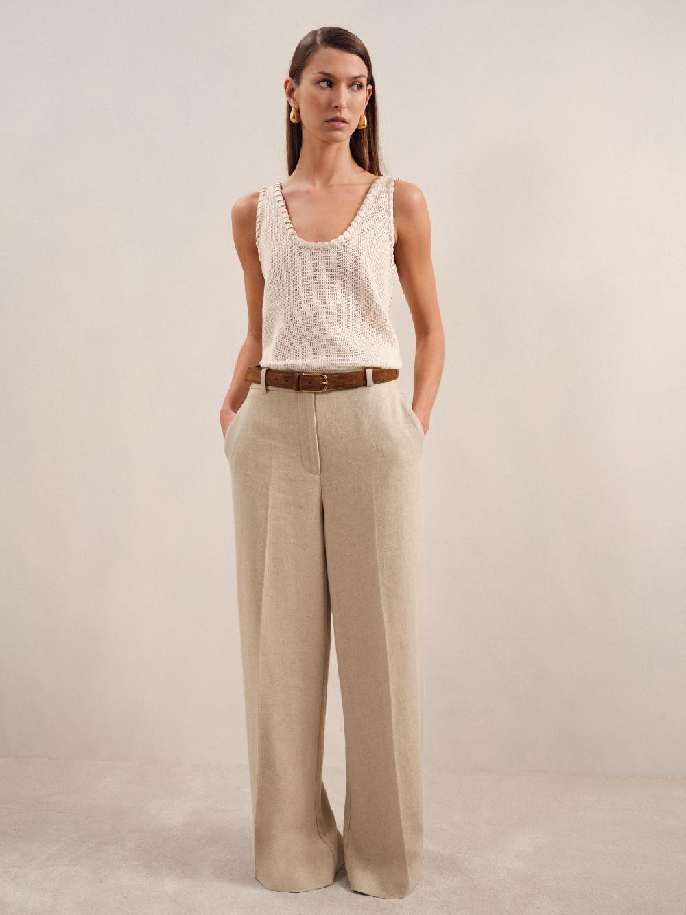 Reiss Petite Linen-Blend Wide-Leg Trousers In Neutral