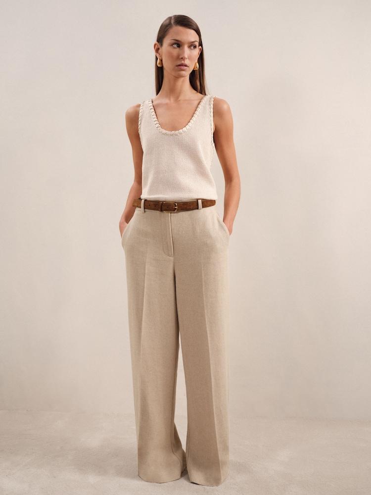 reiss Petite Linen-Blend Wide-Leg Trousers in Neutral