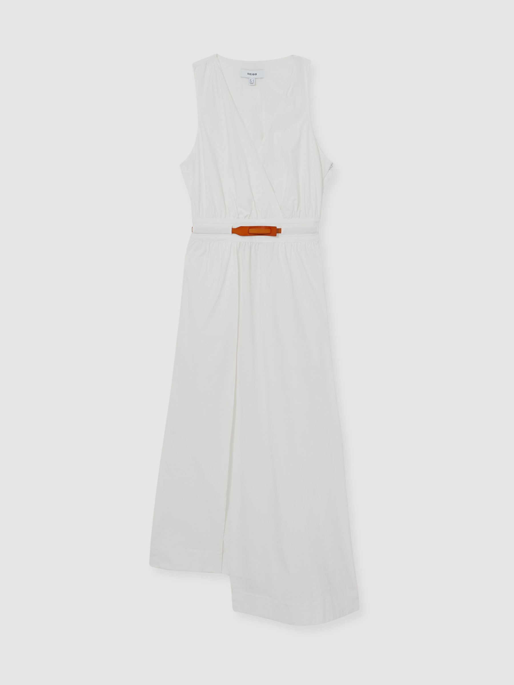 Reiss Petite Poplin Belted Split Midi Dress In Ivory