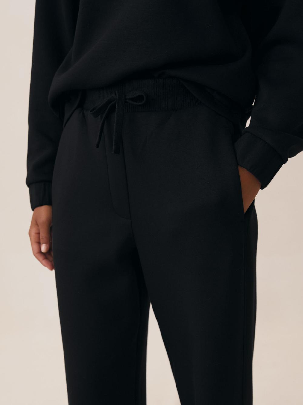 Reiss Petite Premium Interlock Wide-Leg Joggers In Black