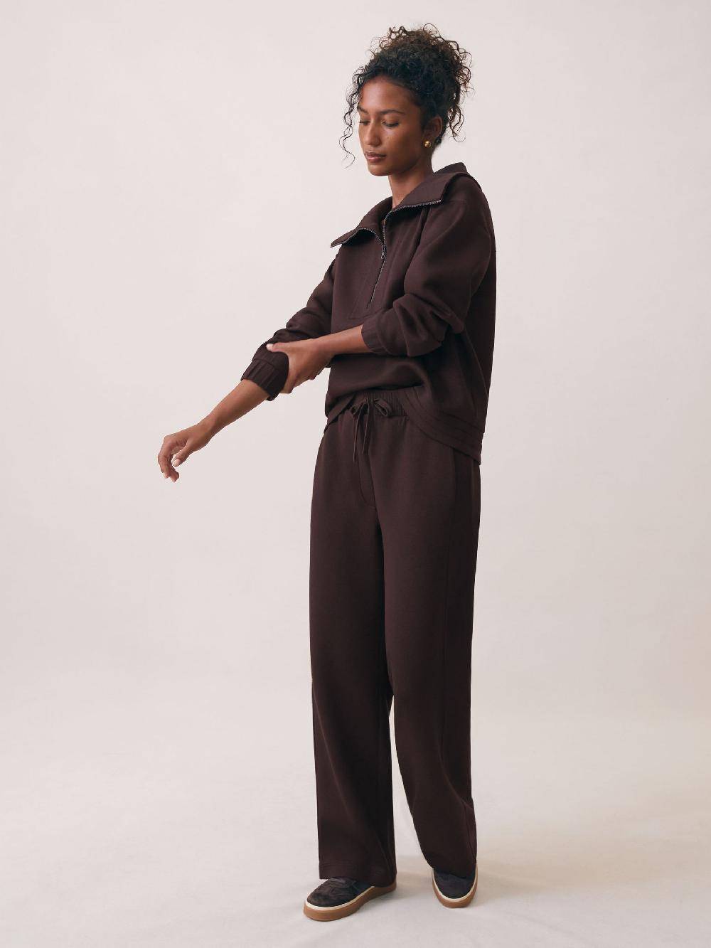 Reiss Petite Premium Interlock Wide-Leg Joggers In Plum