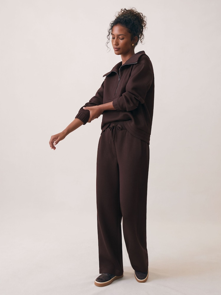 reiss Petite Premium Interlock Wide-Leg Joggers in Plum