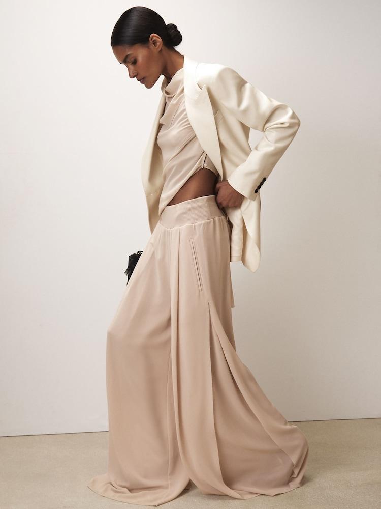 reiss Petite Reiss | Royal Ballet Chiffon Trousers in Neutral