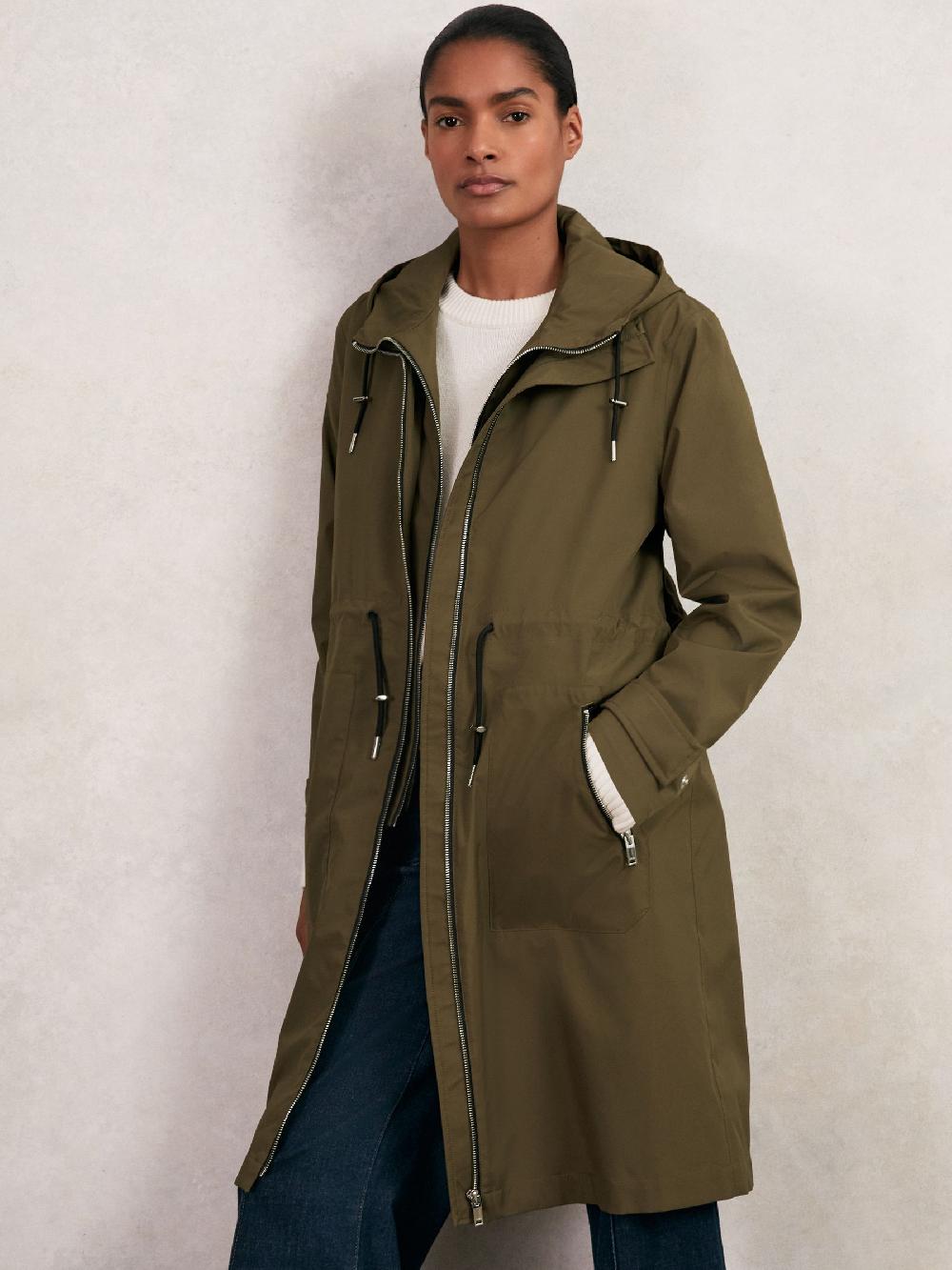 Reiss Petite Removable-Hood Parka Rain Coat In Khaki