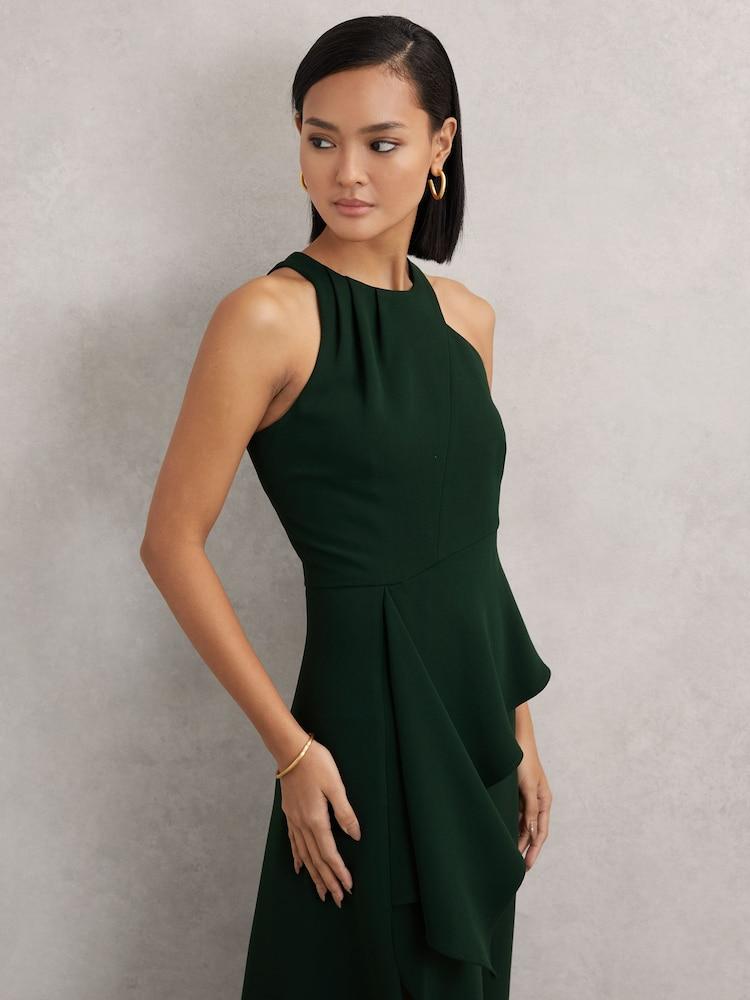 reiss Petite Ruffled Slash-Detail Maxi Dress in Green