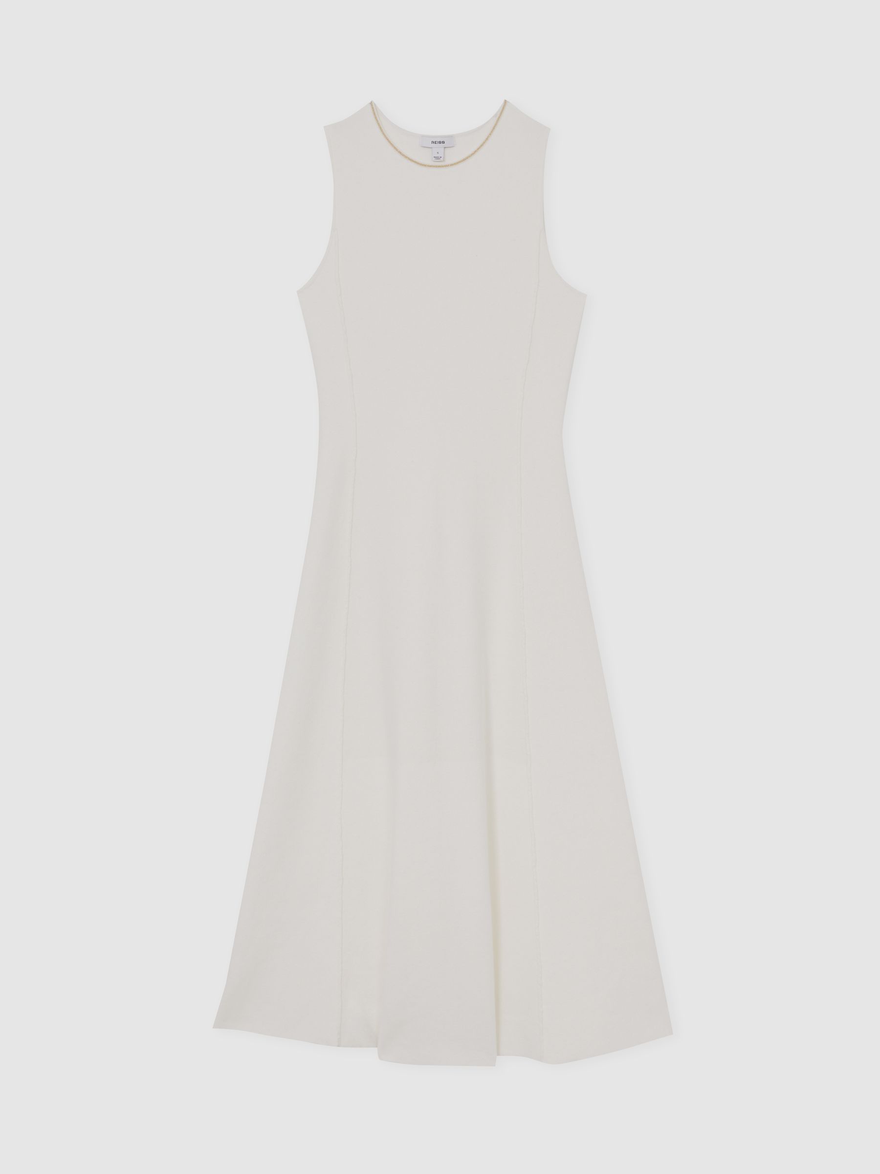Reiss Petite Seam Detail Knitted Midi Dress In Ivory