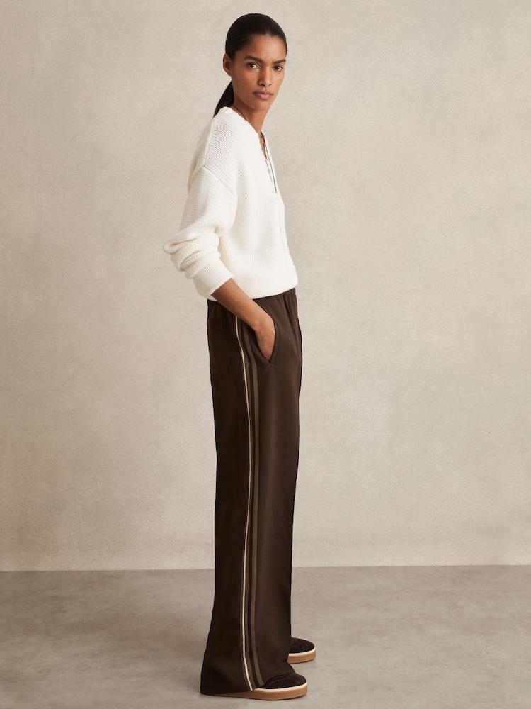 reiss Petite Side-Stripe Wide-Leg Trousers in Chocolate Brown
