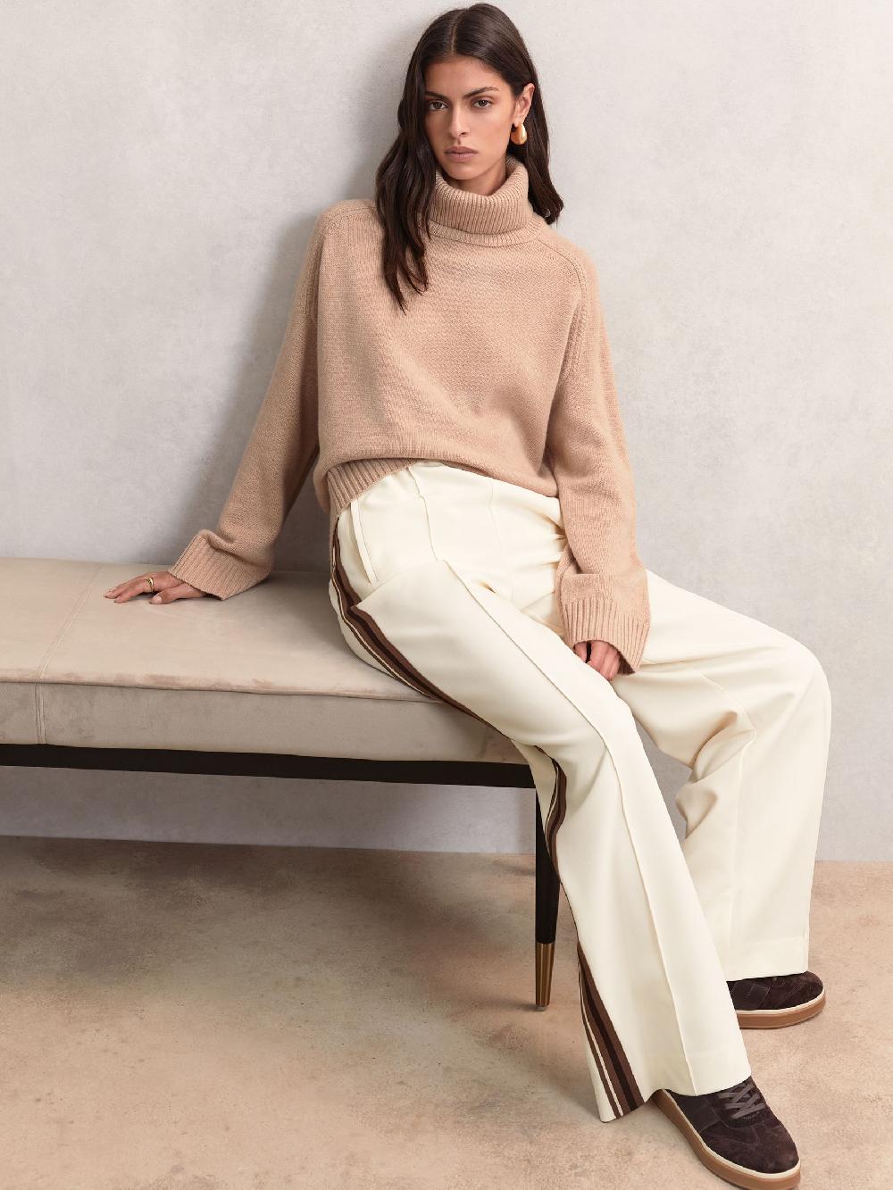 Reiss Petite Side-Stripe Wide-Leg Trousers In Cream