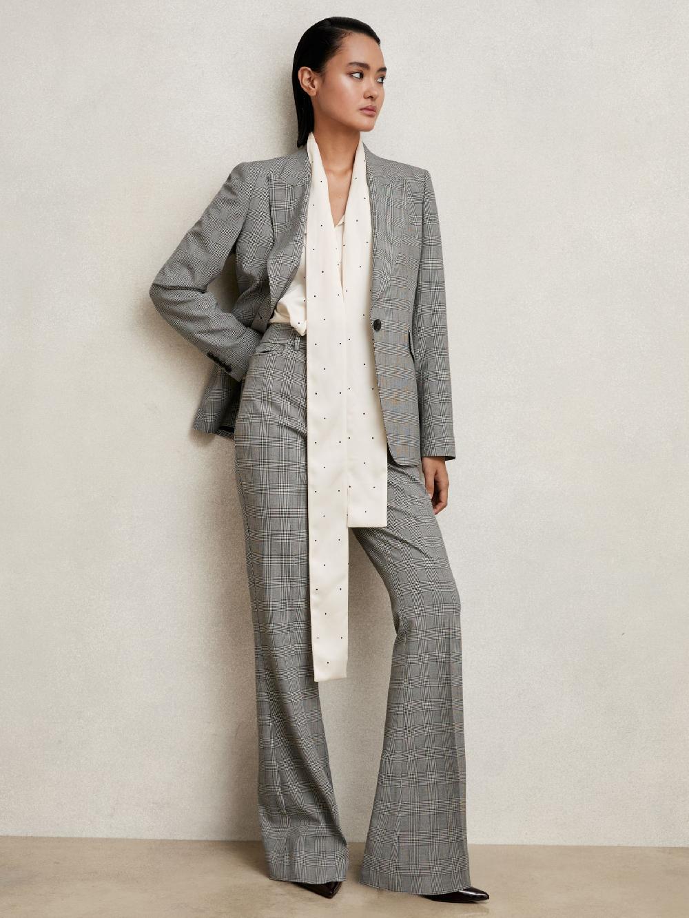 Reiss Petite Single-Breasted Check Suit Blazer In Grey