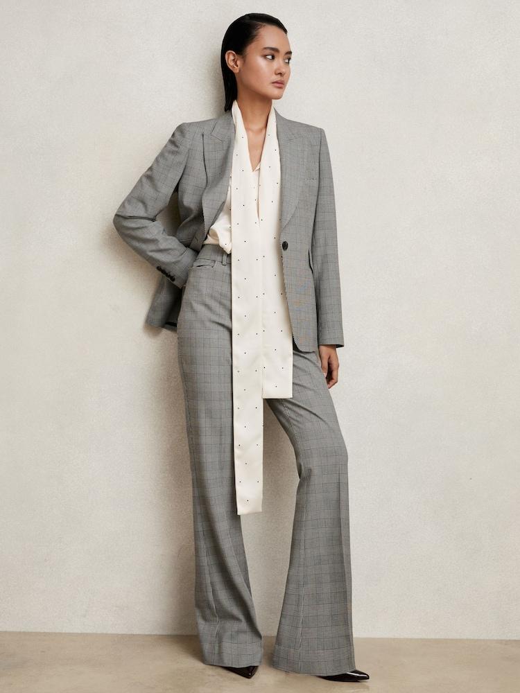 reiss Petite Single-Breasted Check Suit Blazer in Grey