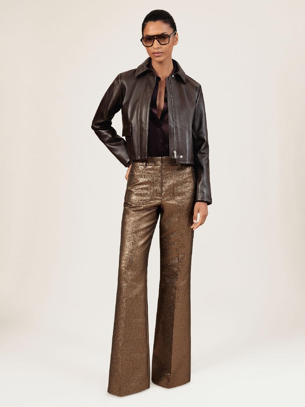 Reiss Petite Sparkle Patch-Pocket Flared Trousers In Gold