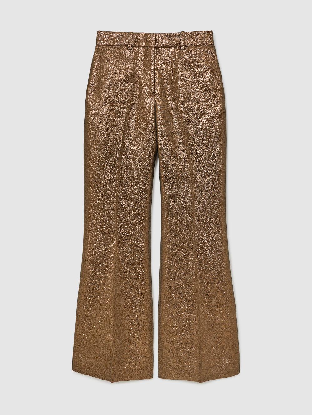 Reiss Petite Sparkle Patch-Pocket Flared Trousers In Gold
